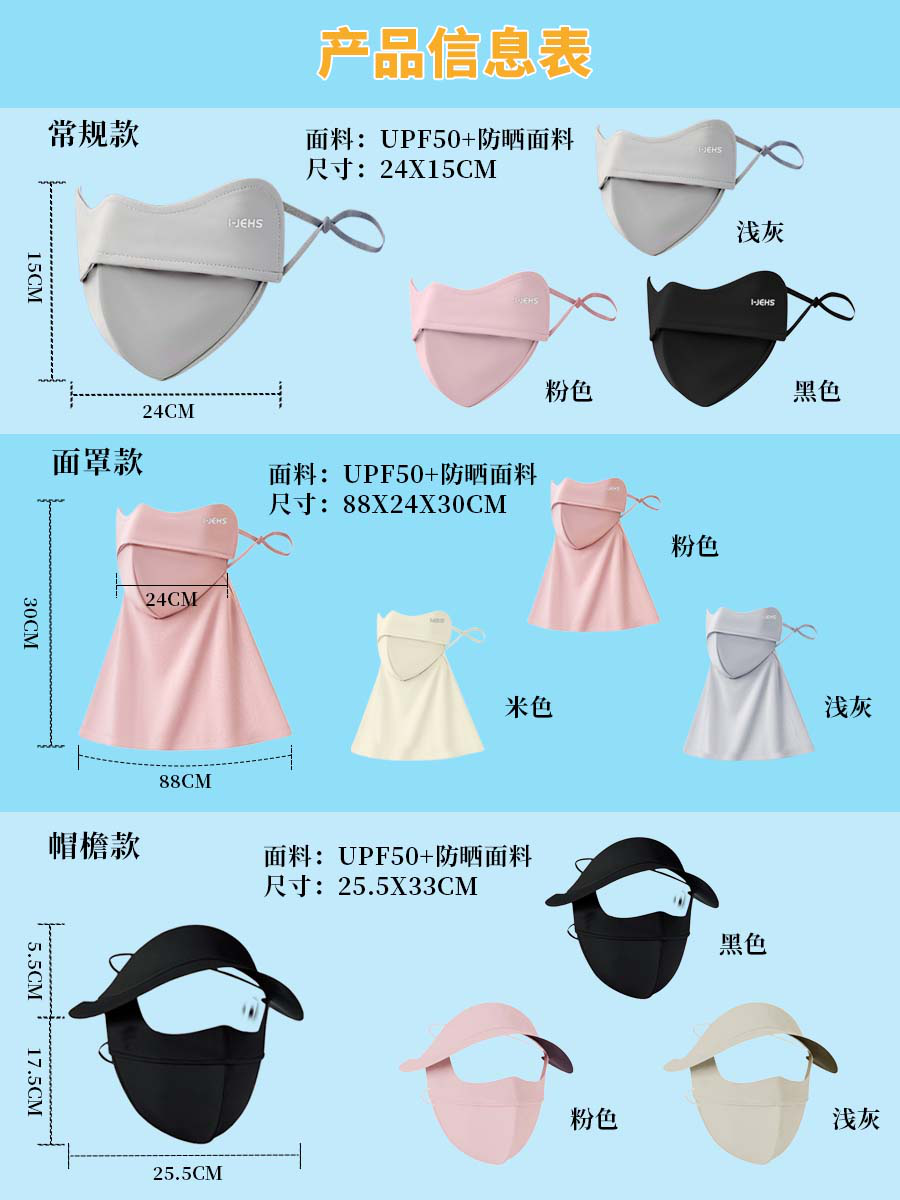 兴业卓辉防晒口罩产品信息表 兴业卓辉防晒口罩产品信息表